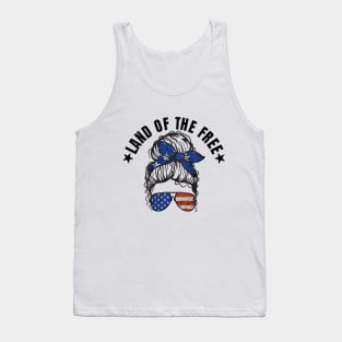 Womens Messy Bun Patriotic American Flag Tank Top